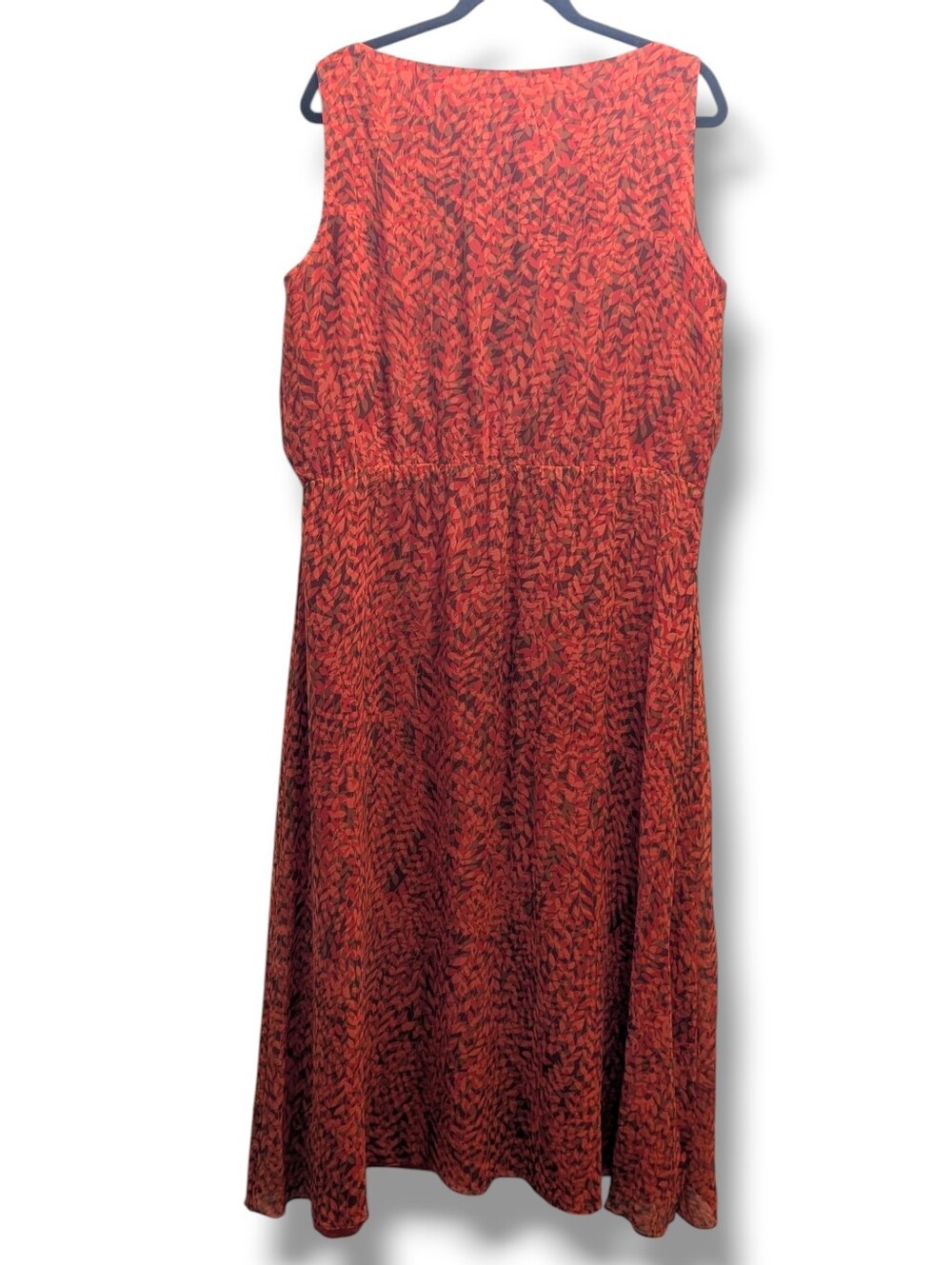 Coldwater Creek Cowl Neck Sleeveless Silk Dress Burnt Orange Leaf Pattern - 16 - Picture 2 of 12